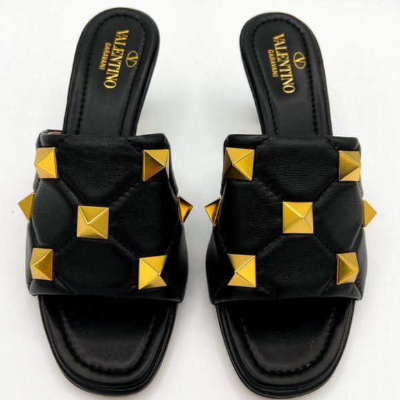 Valentino Garavani Roman Stud Sandal In Quilted NAPPA Black Leather 65 MM - Picture 2 of 15